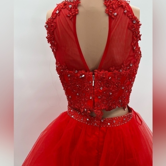 A-line High Neck Tulle Short/Mini Sequins Short Prom Dresses - Picture 10 of 14